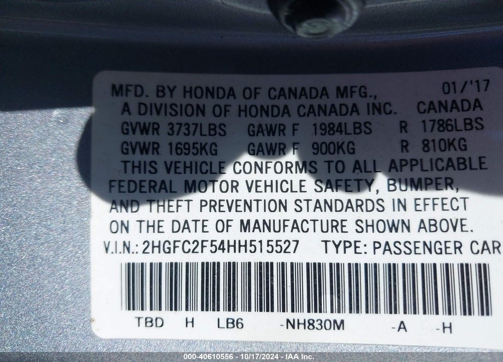 2017 HONDA CIVIC LX VIN: 2HGFC2F54HH515527