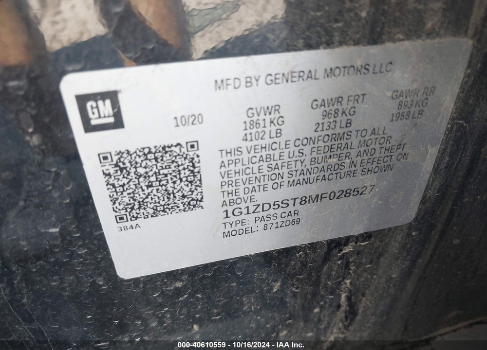 2021 CHEVROLET MALIBU FWD LT VIN: 1G1ZD5ST8MF028527