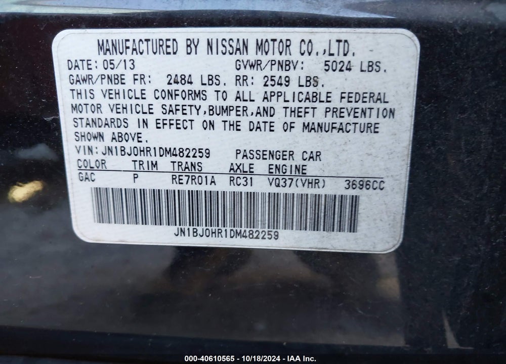 2013 INFINITI EX37 JOURNEY VIN: JN1BJ0HR1DM482259