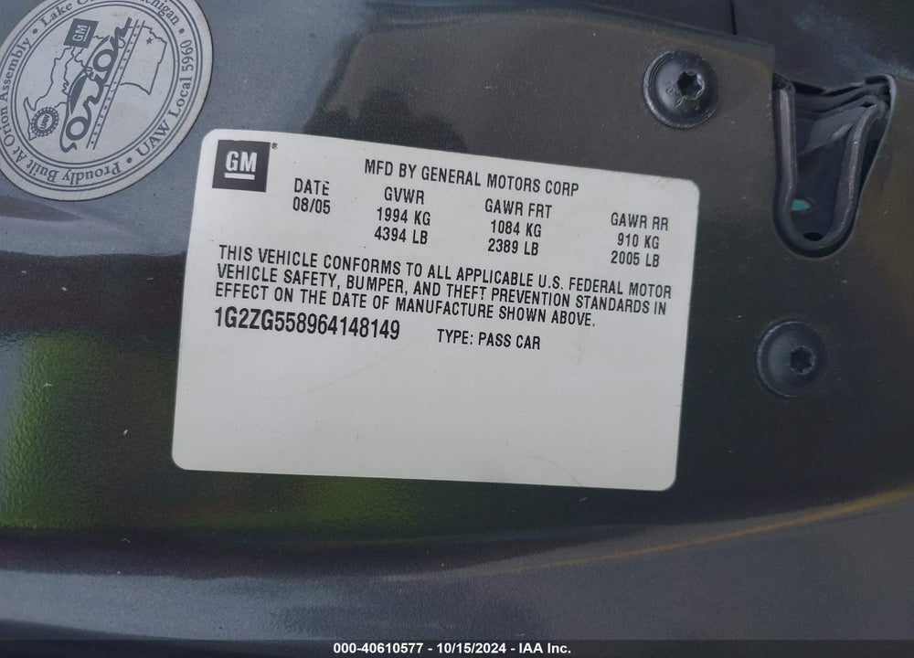 2006 PONTIAC G6 VIN: 1G2ZG558964148149
