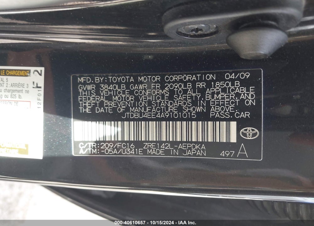 2010 TOYOTA COROLLA LE VIN: JTDBU4EE4A9101015