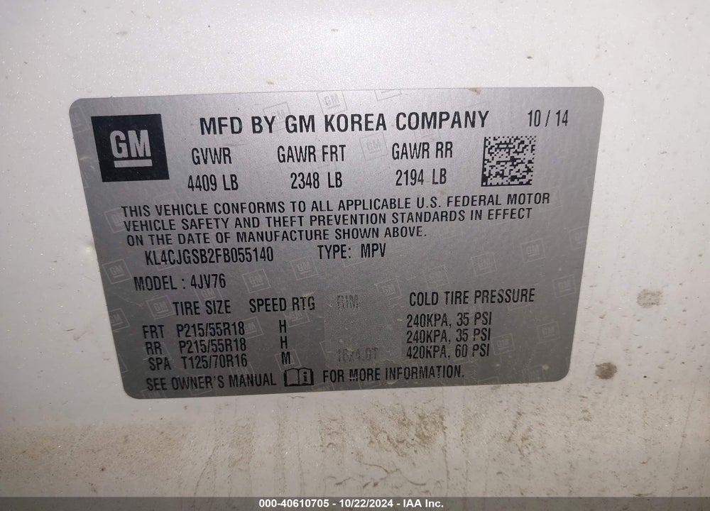 2015 BUICK ENCORE LEATHER VIN: KL4CJGSB2FB055140