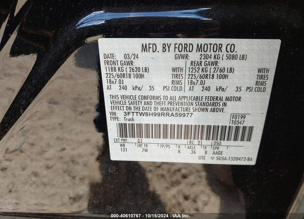 2024 FORD MAVERICK XLT VIN: 3FTTW8H99RRA59977