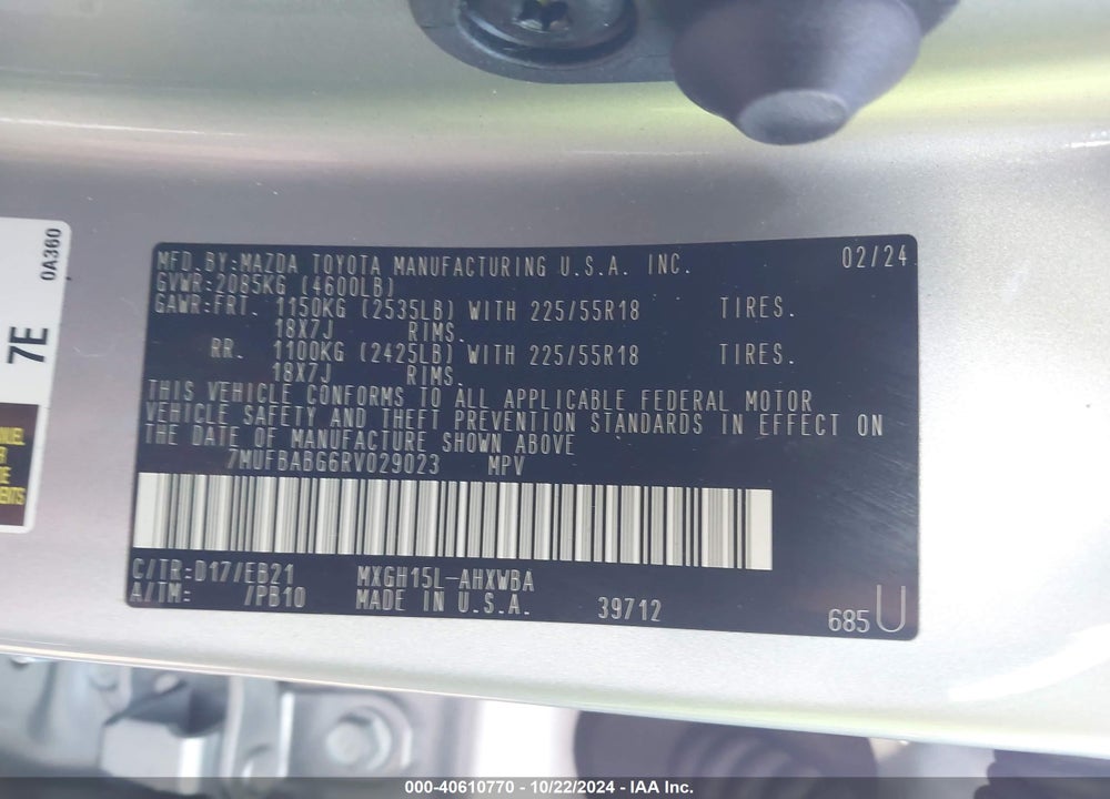 2024 TOYOTA COROLLA CROSS HYBRID XSE VIN: 7MUFBABG6RV029023