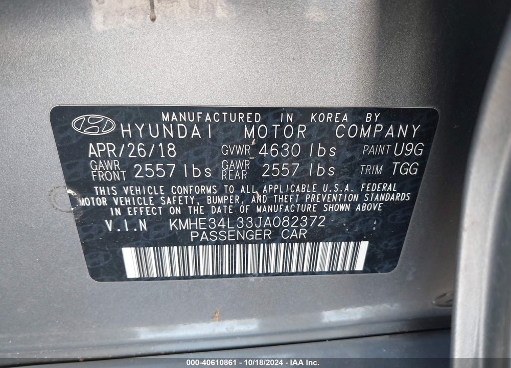 2018 HYUNDAI SONATA HYBRID LIMITED VIN: KMHE34L33JA082372