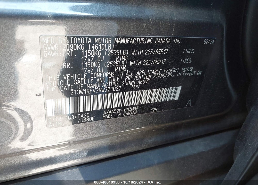 2024 TOYOTA RAV4 XLE VIN: 2T3W1RFV3RW321022