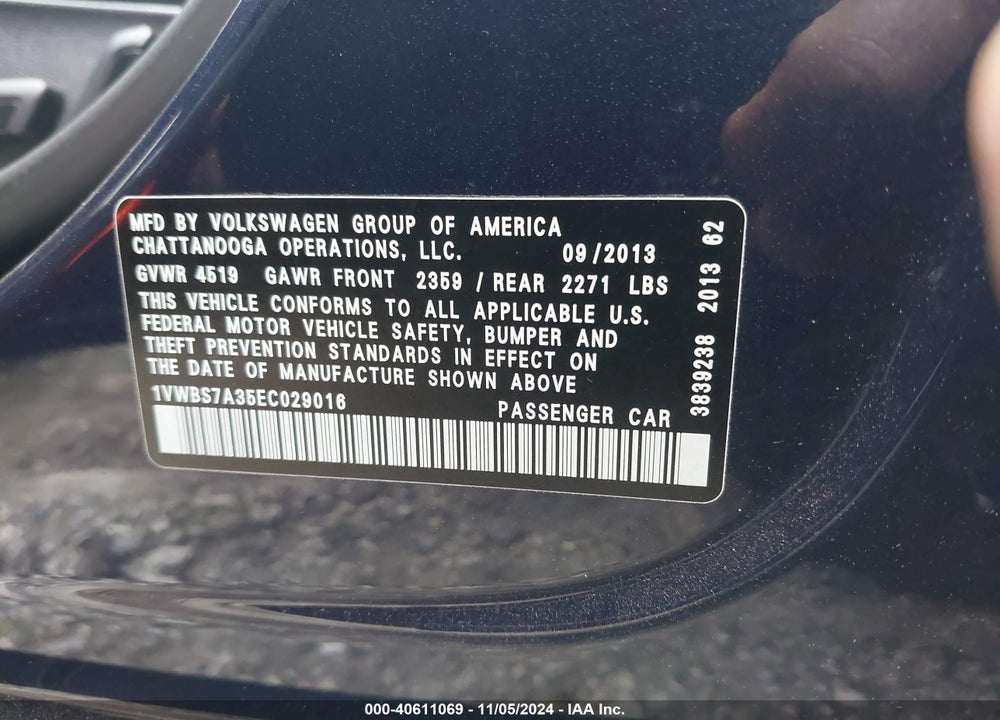2014 VOLKSWAGEN PASSAT 1.8T SE VIN: 1VWBS7A35EC029016