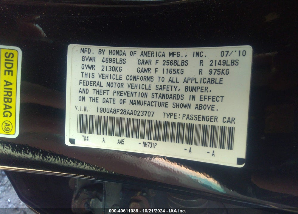 2010 ACURA TL 3.5 VIN: 19UUA8F28AA023707