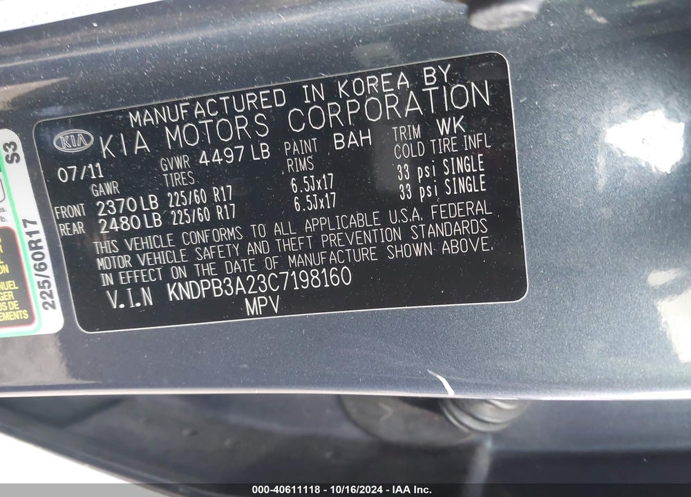 2012 KIA SPORTAGE LX VIN: KNDPB3A23C7198160
