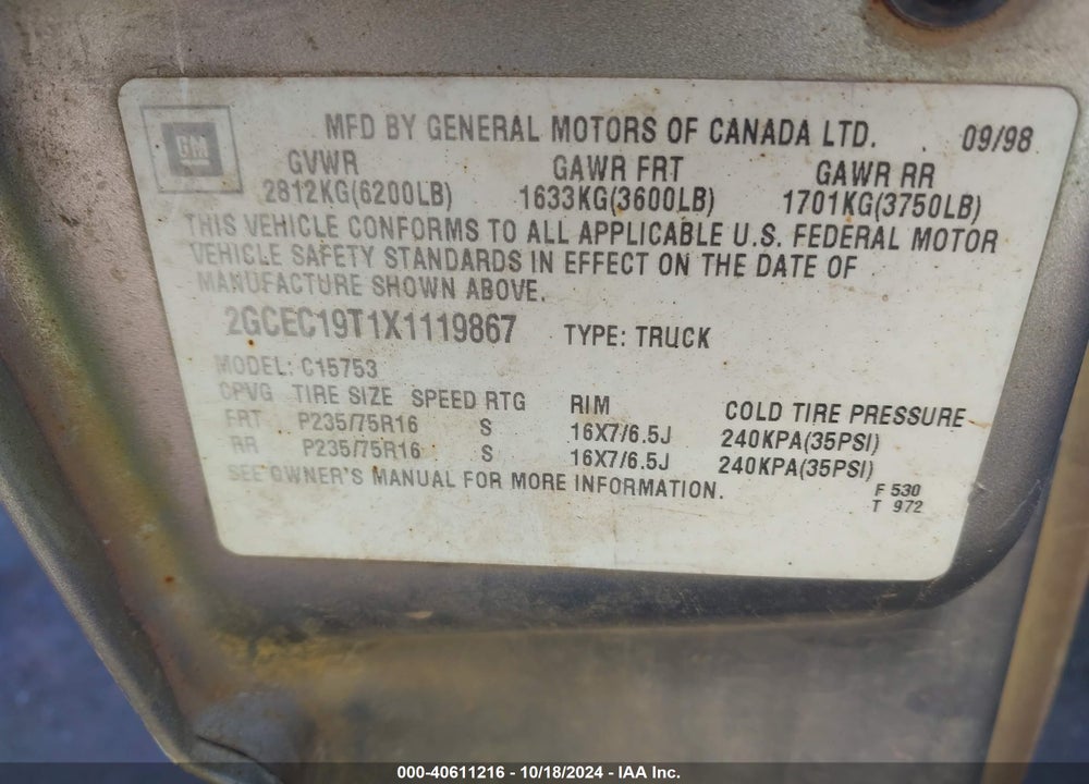 1999 CHEVROLET SILVERADO 1500 LS VIN: 2GCEC19T1X1119867