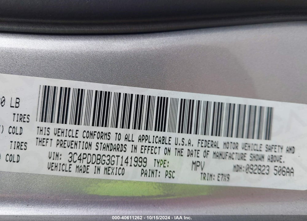 2016 DODGE JOURNEY SXT VIN: 3C4PDDBG3GT141999