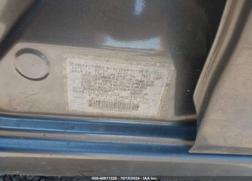 2024 NISSAN VERSA 1.6 S+ VIN: 3N1CN8DVXRL867072