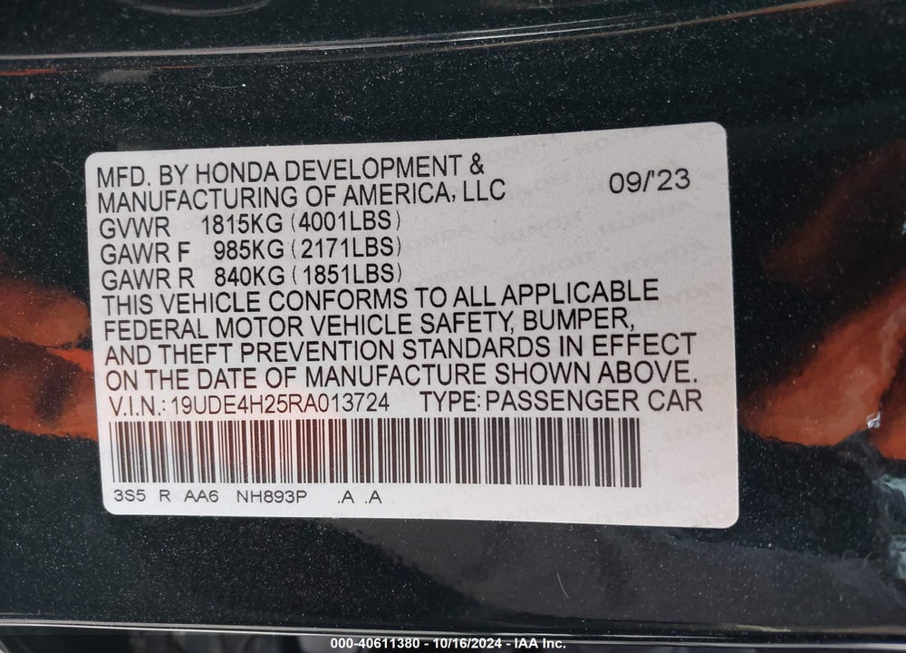2024 ACURA INTEGRA VIN: 19UDE4H25RA013724