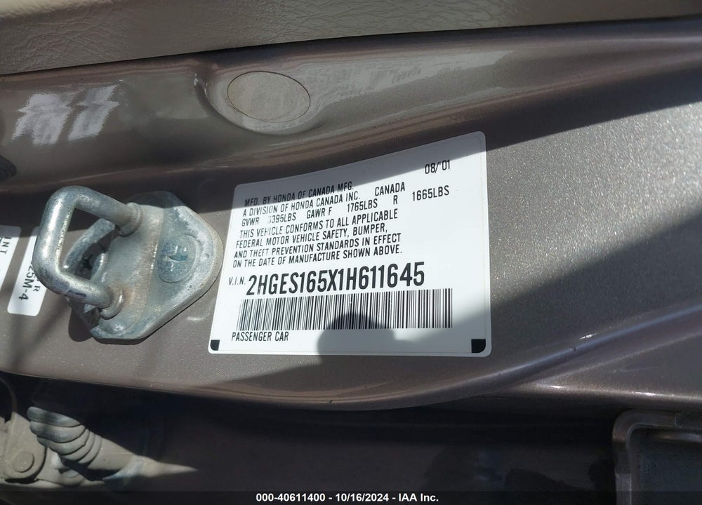 2001 HONDA CIVIC LX VIN: 2HGES165X1H611645