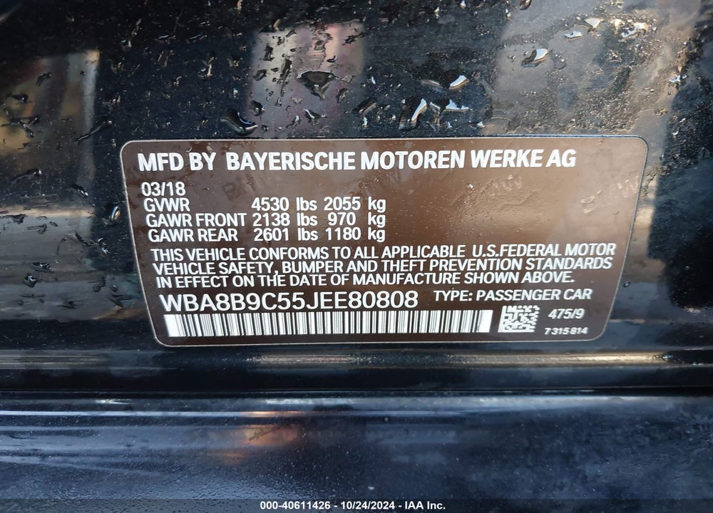 2018 BMW 330I VIN: WBA8B9C55JEE80808