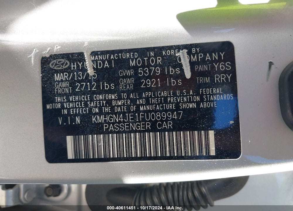 2015 HYUNDAI GENESIS 3.8 VIN: KMHGN4JE1FU089947