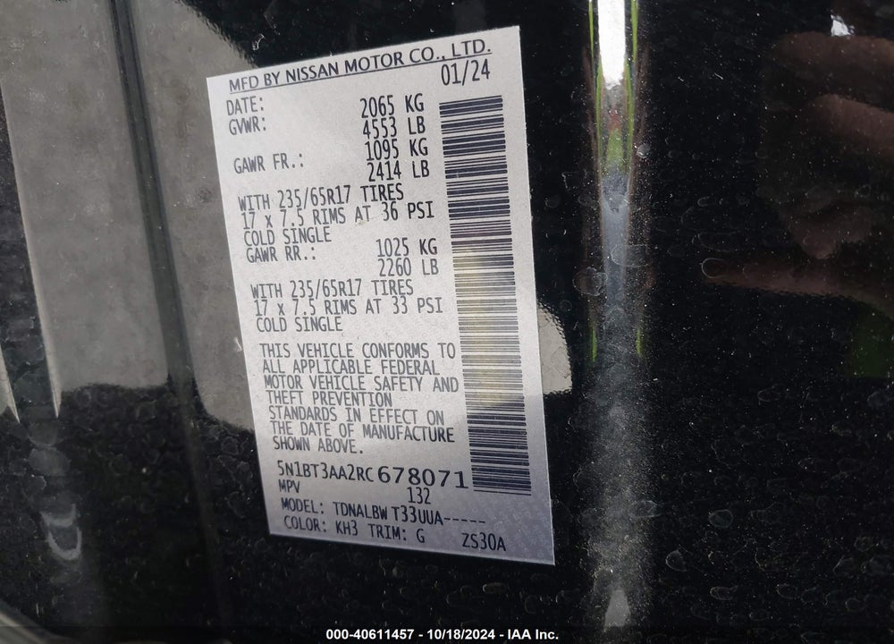 2024 NISSAN ROGUE S FWD VIN: 5N1BT3AA2RC678071
