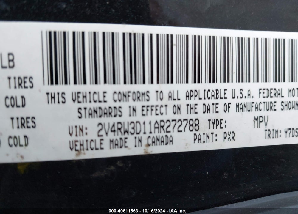 2010 VOLKSWAGEN ROUTAN SE VIN: 2V4RW3D11AR272788