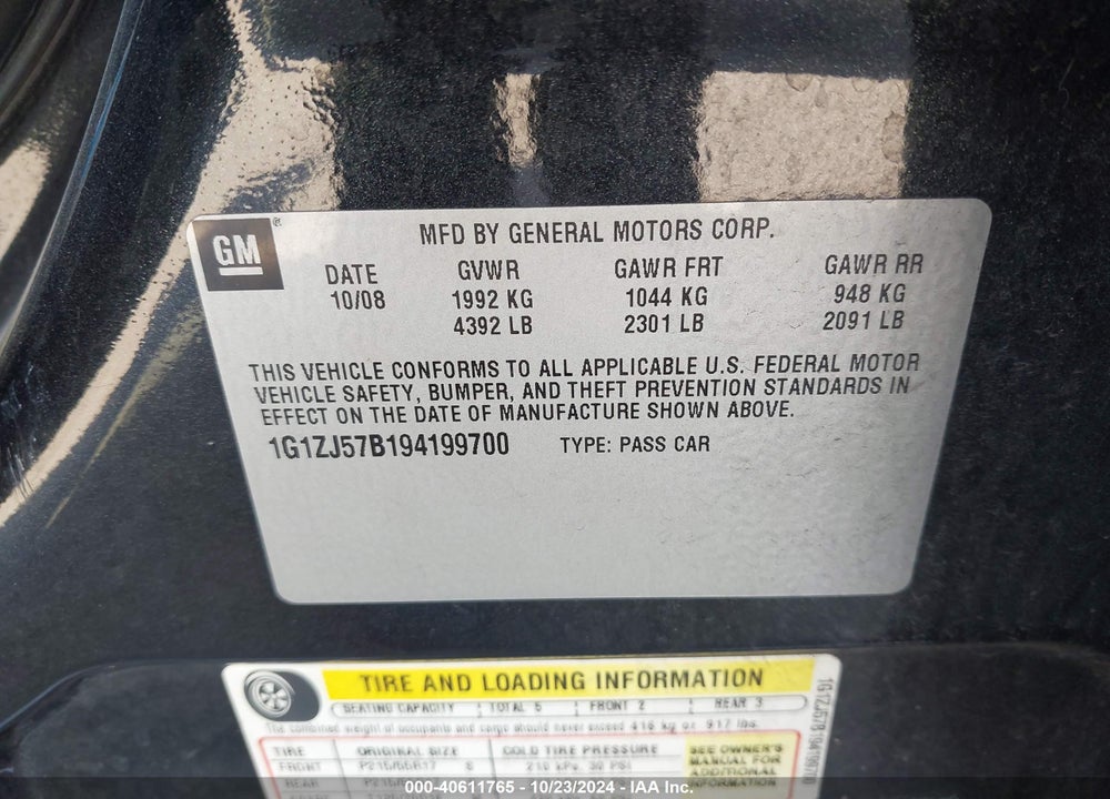 2009 CHEVROLET MALIBU LT VIN: 1G1ZJ57B194199700