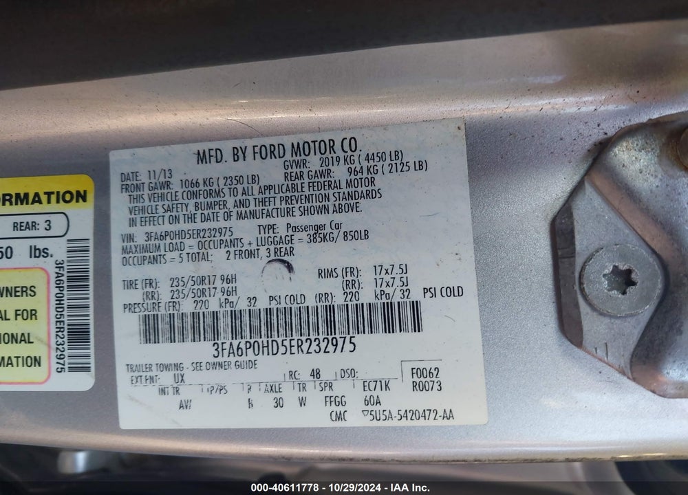 2014 FORD FUSION SE VIN: 3FA6P0HD5ER232975