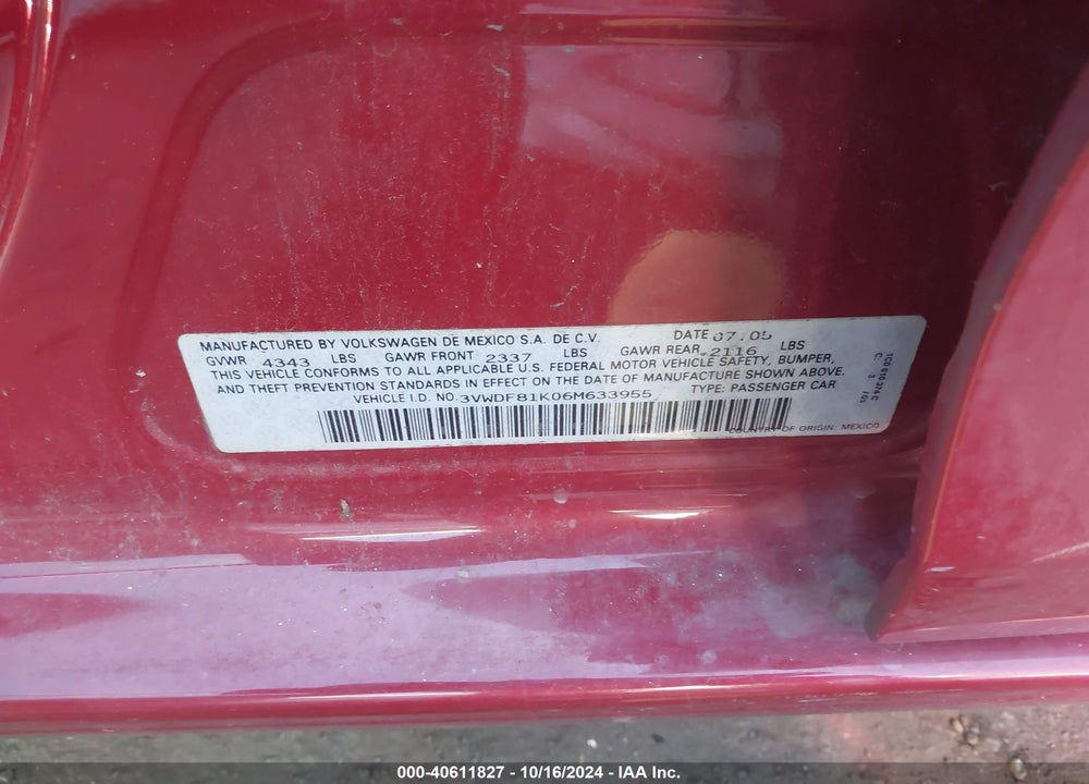 2006 VOLKSWAGEN JETTA 2.5 VIN: 3VWDF81K06M633955