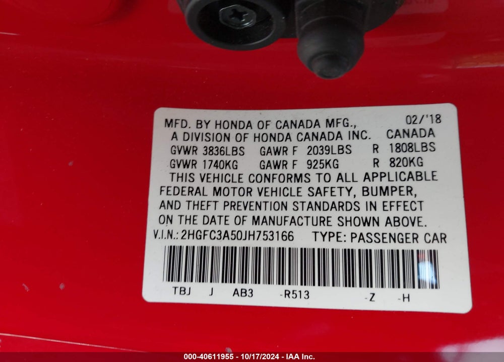 2018 HONDA CIVIC SI VIN: 2HGFC3A50JH753166