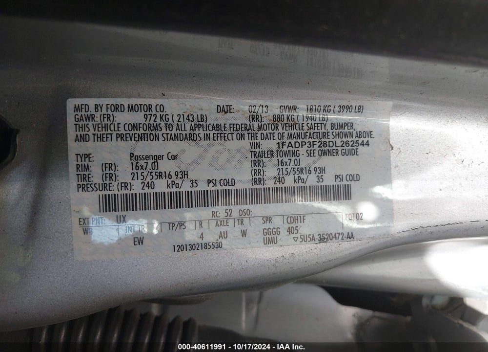 2013 FORD FOCUS SE VIN: 1FADP3F28DL262544