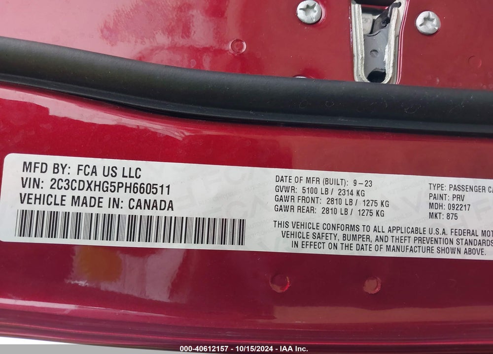 2023 DODGE CHARGER GT VIN: 2C3CDXHG5PH660511