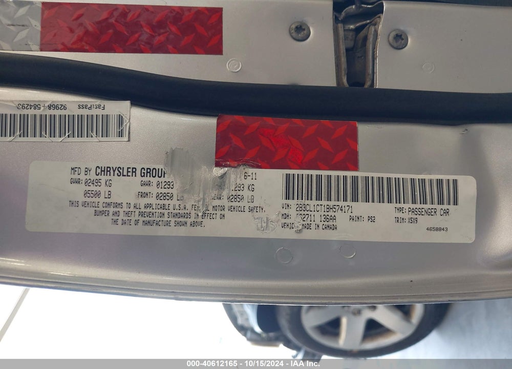 2011 DODGE CHARGER POLICE VIN: 2B3CL1CT1BH574171