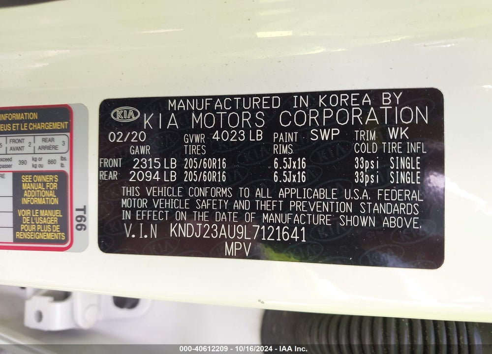 2020 KIA SOUL LX VIN: KNDJ23AU9L7121641