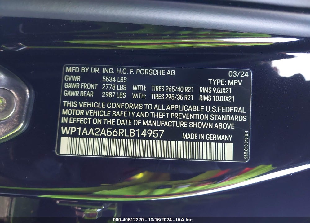 2024 PORSCHE MACAN T VIN: WP1AA2A56RLB14957