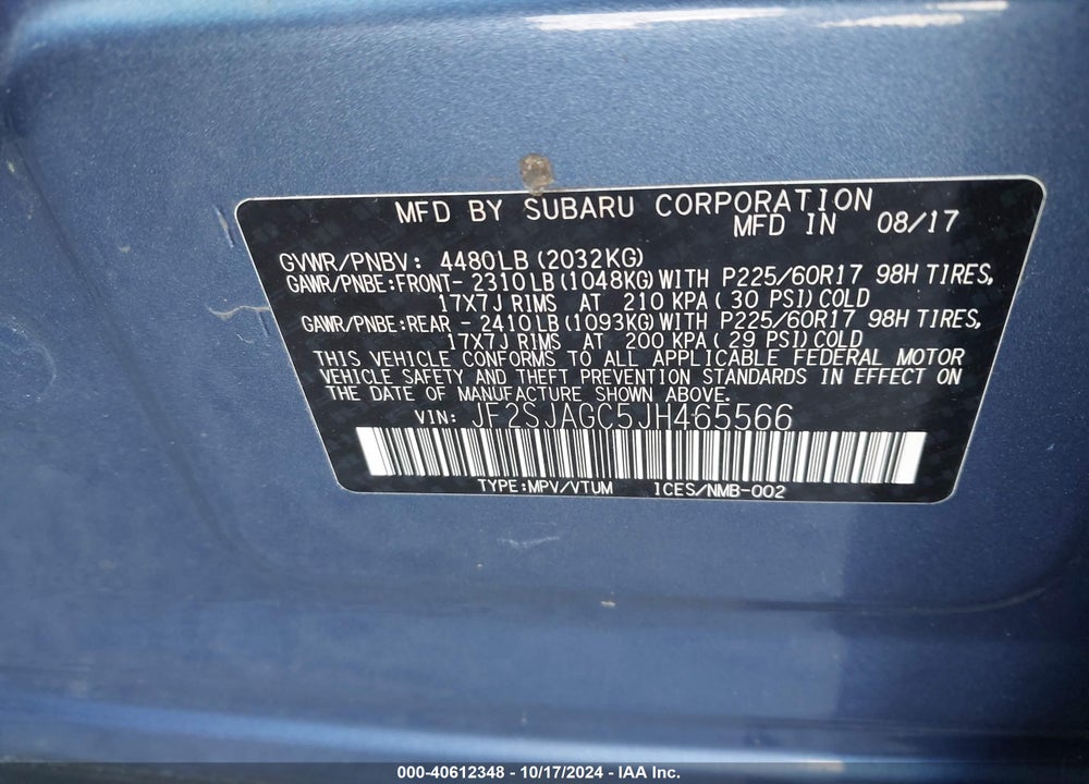 2018 SUBARU FORESTER 2.5I PREMIUM VIN: JF2SJAGC5JH465566