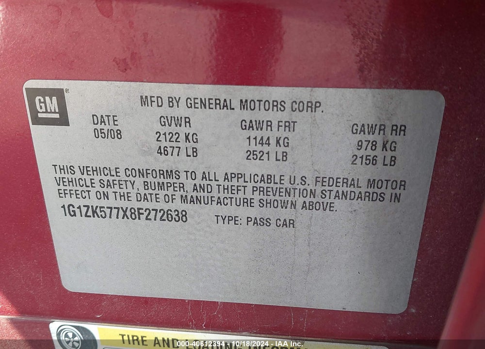2008 CHEVROLET MALIBU LTZ VIN: 1G1ZK577X8F272638