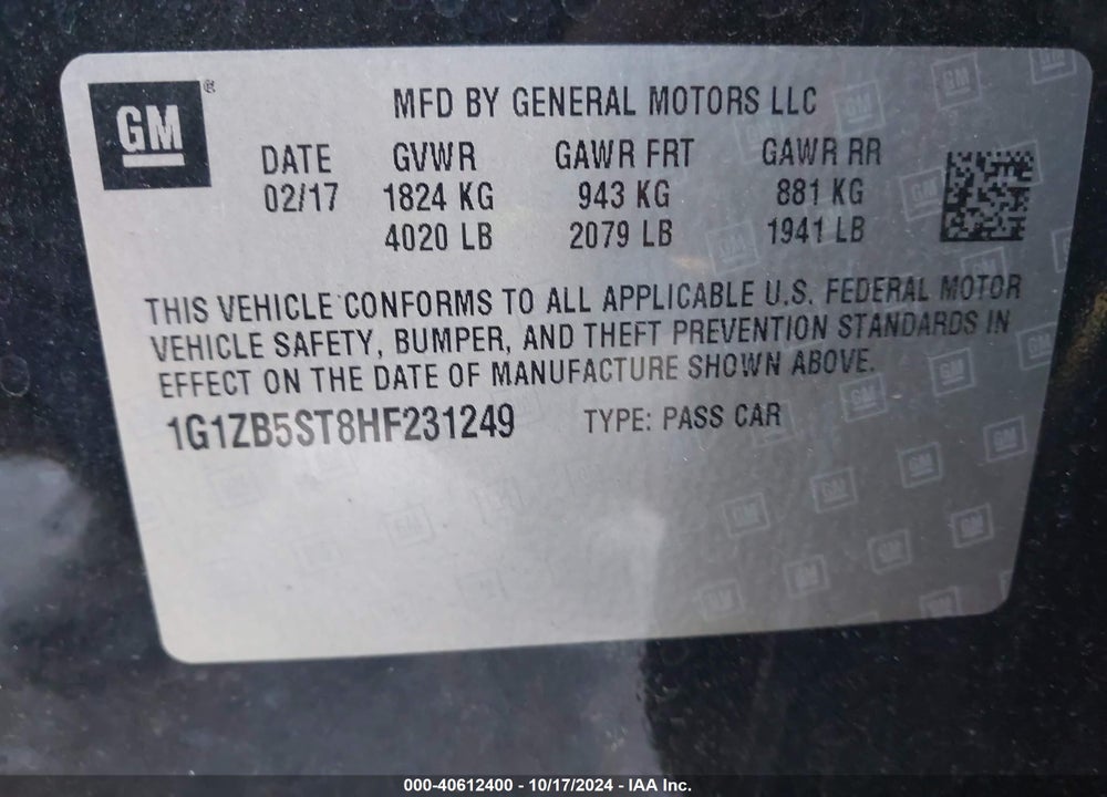 2017 CHEVROLET MALIBU LS VIN: 1G1ZB5ST8HF231249