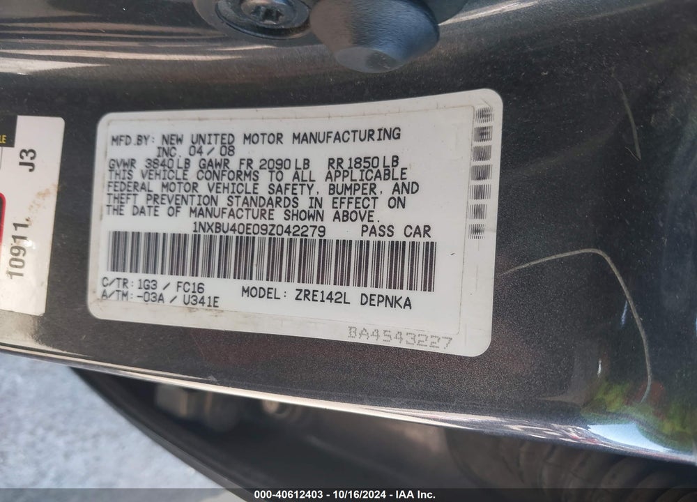 2009 TOYOTA COROLLA XLE VIN: 1NXBU40E09Z042279