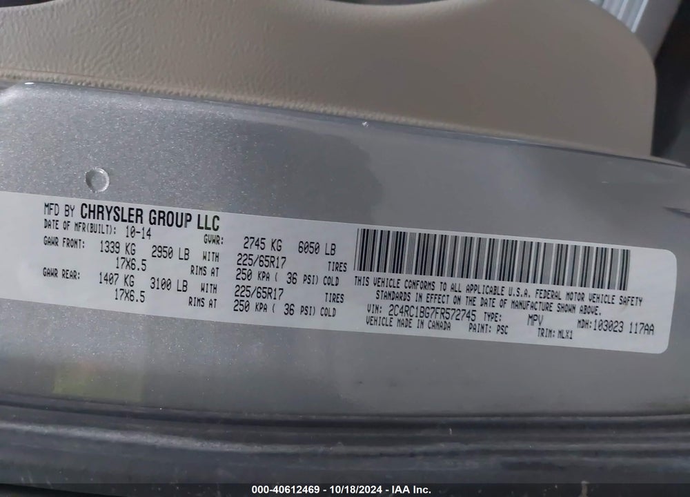 2015 CHRYSLER TOWN & COUNTRY TOURING VIN: 2C4RC1BG7FR572745