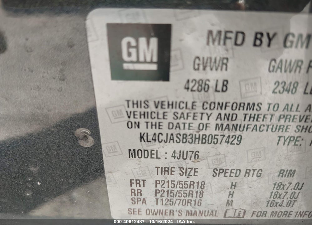 2017 BUICK ENCORE PREFERRED VIN: KL4CJASB3HB057429