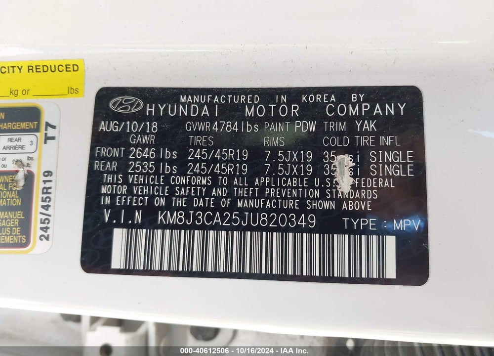 2018 HYUNDAI TUCSON VALUE VIN: KM8J3CA25JU820349