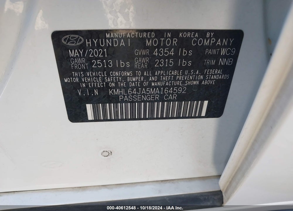 2021 HYUNDAI SONATA SEL VIN: KMHL64JA5MA164592