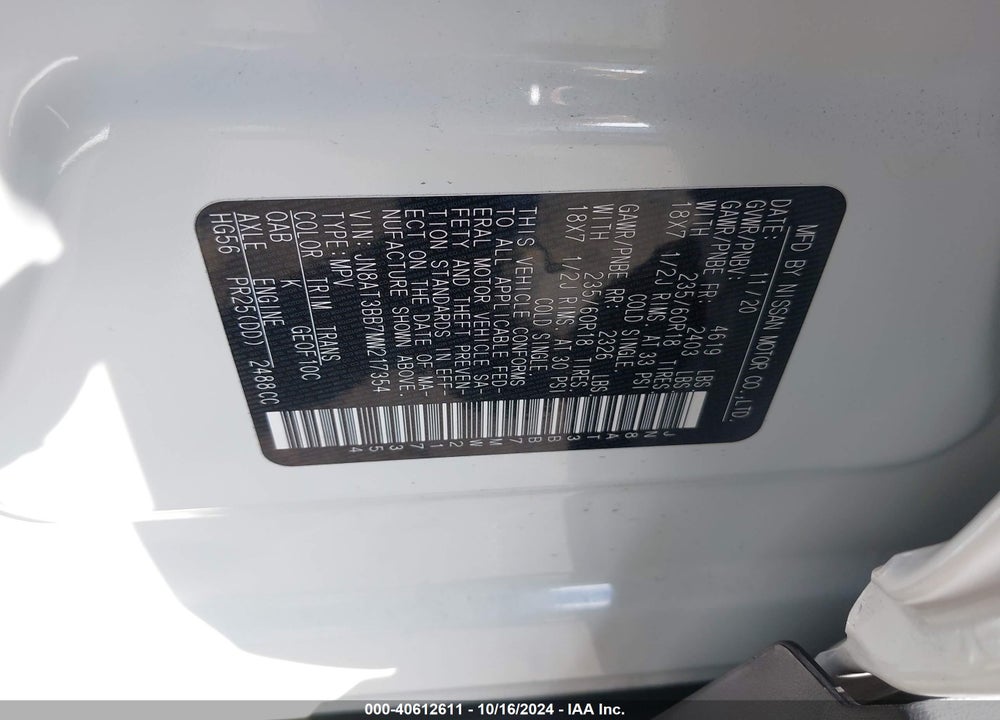 2021 NISSAN ROGUE SV INTELLIGENT AWD VIN: JN8AT3BB7MW217354