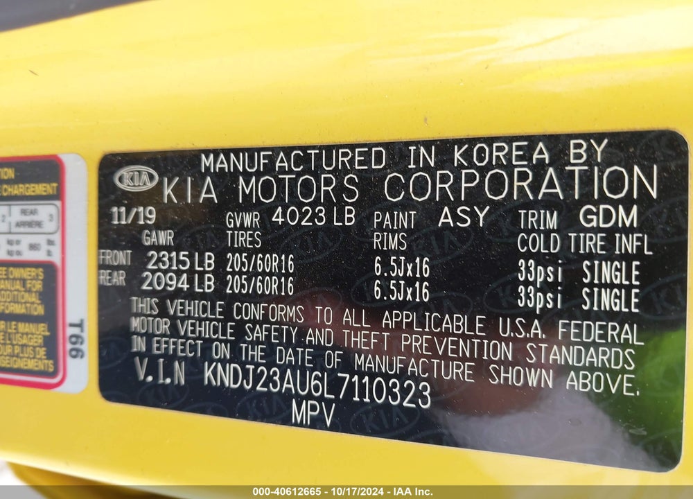 2020 KIA SOUL LX VIN: KNDJ23AU6L7110323