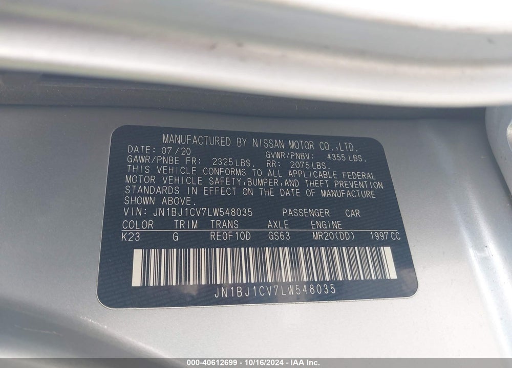 2020 NISSAN ROGUE SPORT S FWD XTRONIC CVT VIN: JN1BJ1CV7LW548035