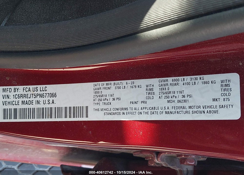 2023 RAM 1500 LAIE  4X2 5'7 BOX VIN: 1C6RREJT5PN677066