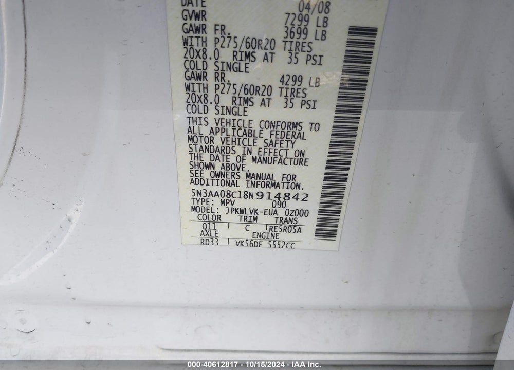 2008 INFINITI QX56 VIN: 5N3AA08C18N914842