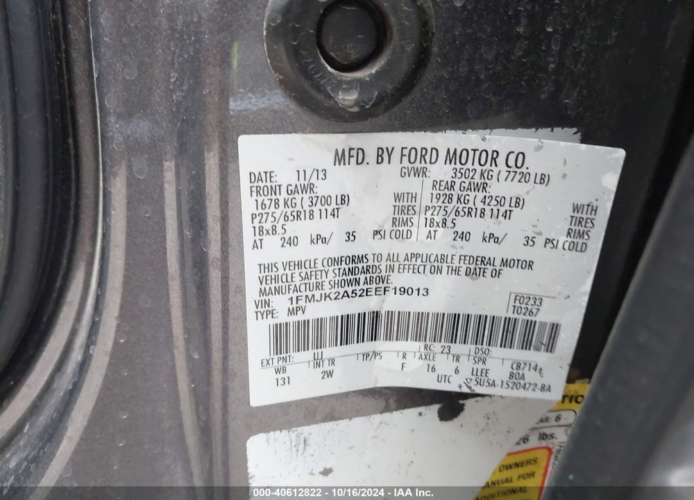 2014 FORD EXPEDITION EL LIMITED VIN: 1FMJK2A52EEF19013