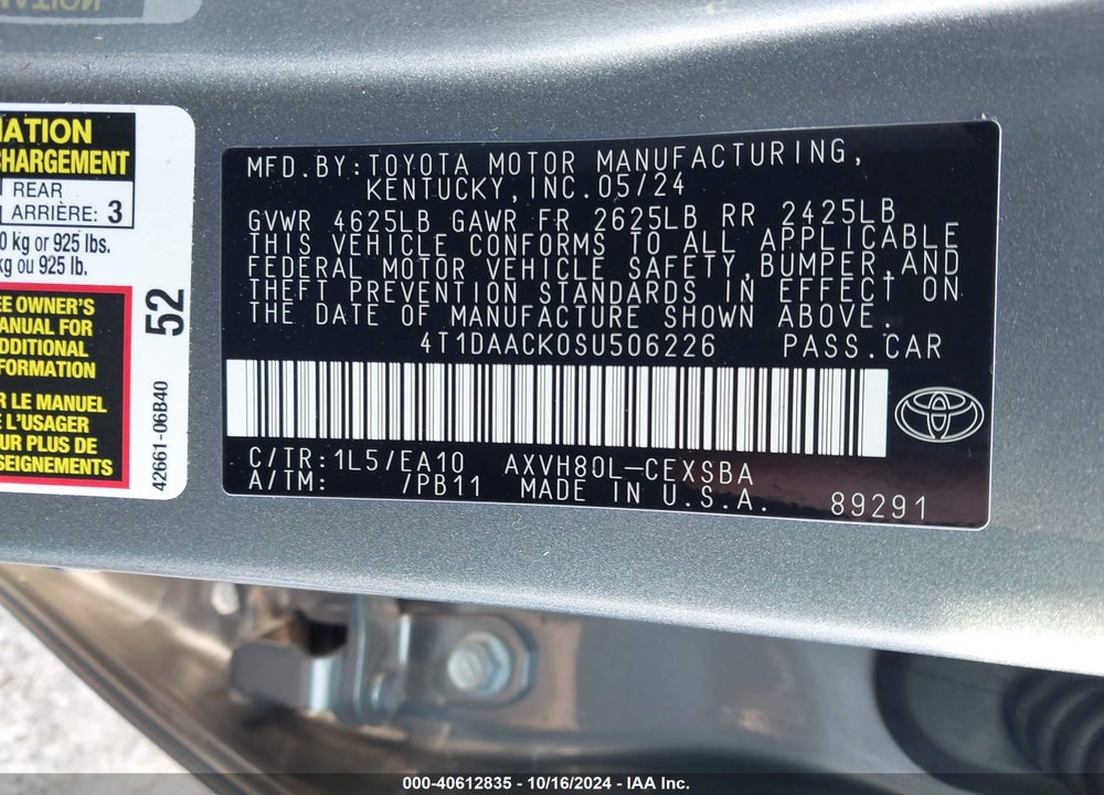 2025 TOYOTA CAMRY SE VIN: 4T1DAACK0SU506226