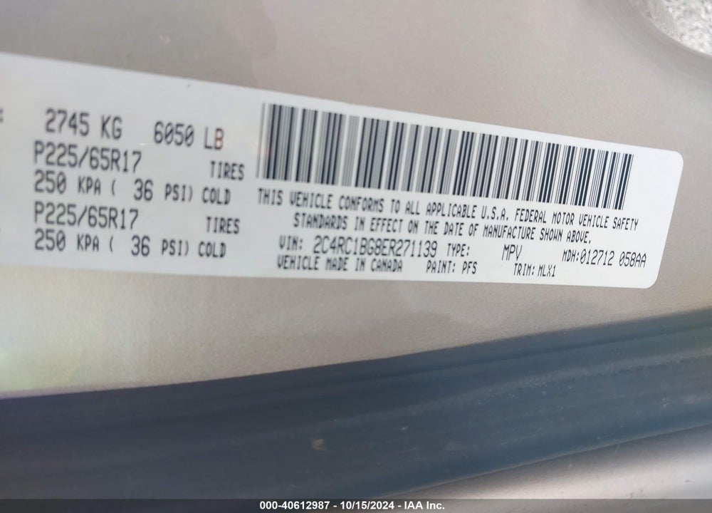 2014 CHRYSLER TOWN & COUNTRY TOURING VIN: 2C4RC1BG8ER271139