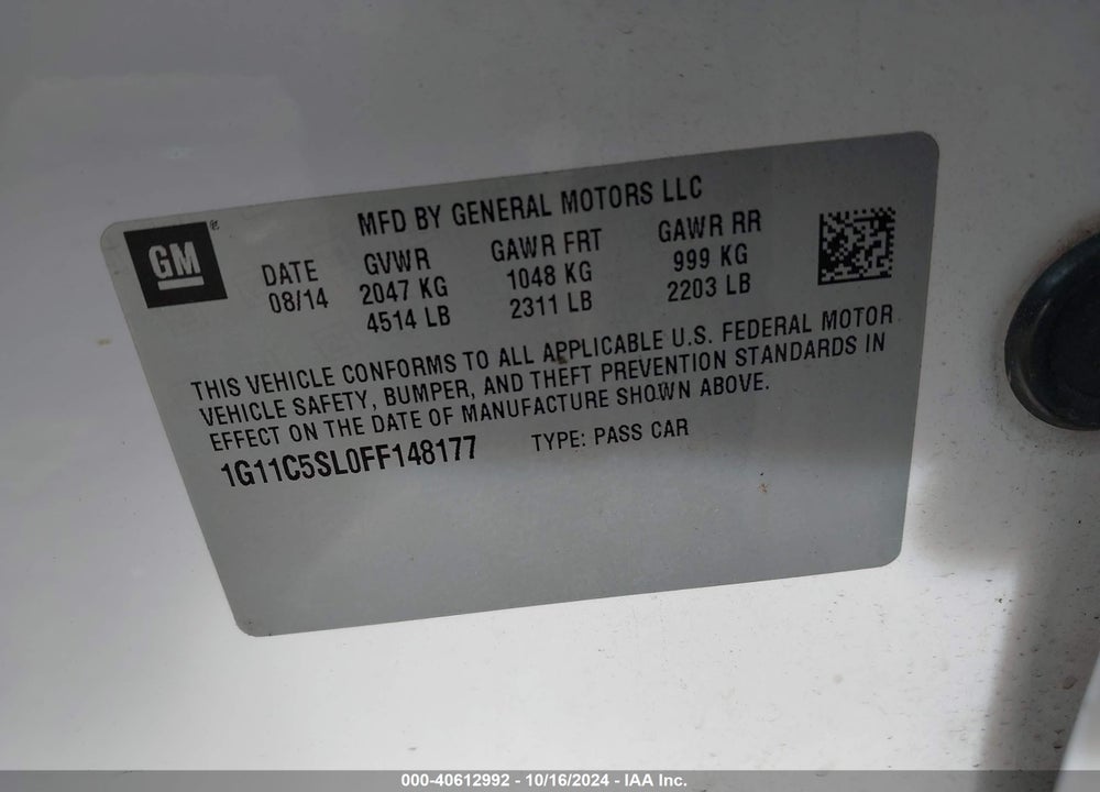 2015 CHEVROLET MALIBU 1LT VIN: 1G11C5SL0FF148177