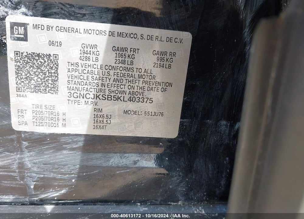 2019 CHEVROLET TRAX LS VIN: 3GNCJKSB5KL403375