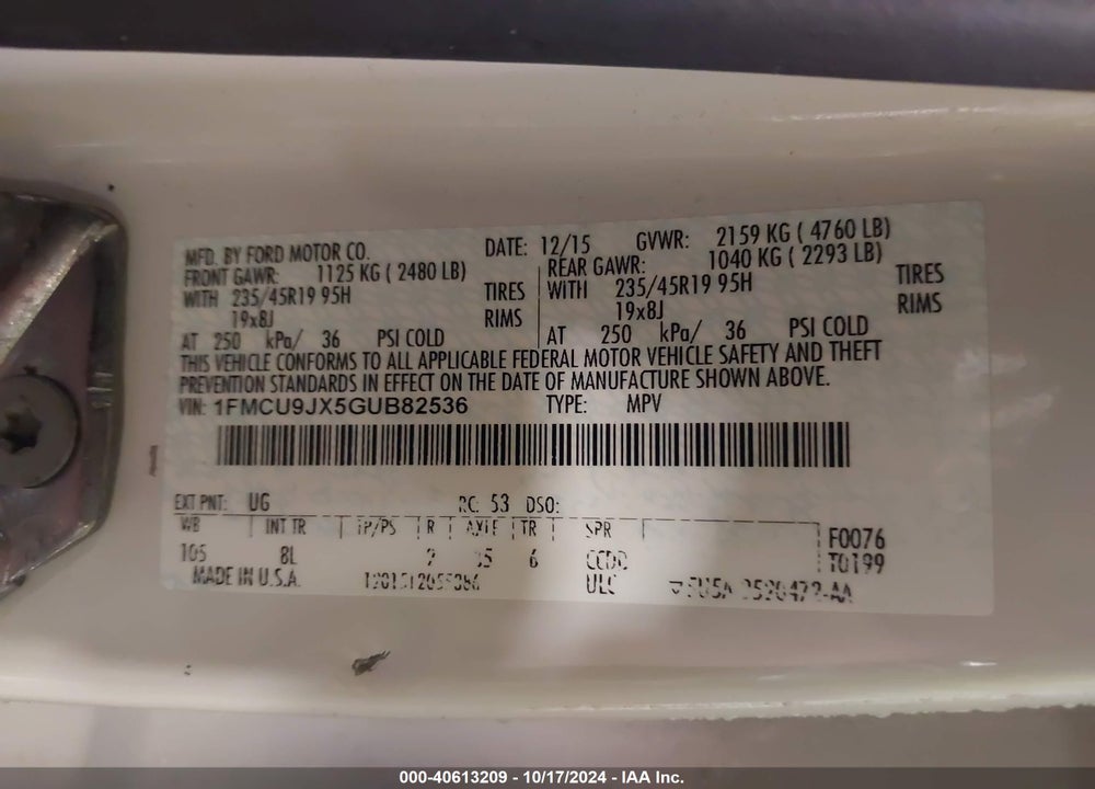 2016 FORD ESCAPE TITANIUM VIN: 1FMCU9JX5GUB82536